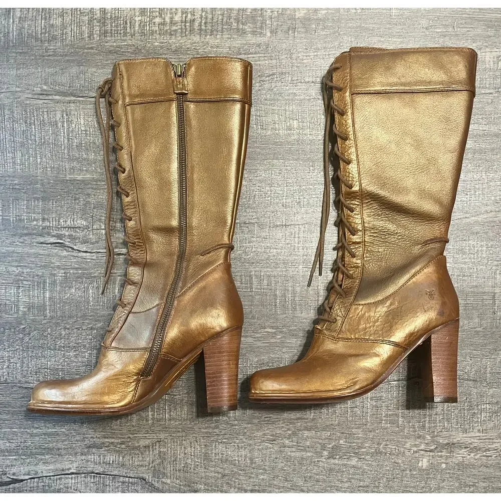 Frye Vintage Villagerlace Leather Lace Up Boots, size 5.5 M